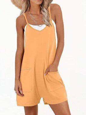 Anrabess Women's Light Peachy Orange Romper Jumpsuit with Adjustable Straps